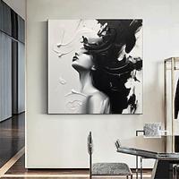 Hand-painted Abstract Wall Art Canvas Black And White Woman Texture Oil Painting Modern Hand Oil Painting Home Decor Stretched Frame Ready to Hang Lightinthebox - thumbnail