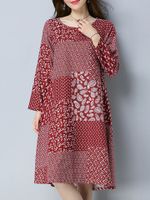 Folk Style Print Patchwork Women Dresses