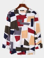 Men Casual Color Block Random Geometric Print Multicolor T-Shirt - thumbnail
