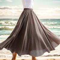 Women's Swing Long Skirt Maxi Skirts Layered Long Solid Colored Holiday Casual Daily Spring Summer Linen Cotton Blend Casual Summer Black Dark Gray Green Khaki Lightinthebox