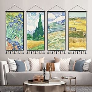 Landscape Painting Woven Bohemian Wall Tapestry Art Decor Blanket Curtain Hanging Home Bedroom Living Room Decoration Nordic Cotton Linen Tassel miniinthebox