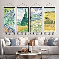 Landscape Painting Woven Bohemian Wall Tapestry Art Decor Blanket Curtain Hanging Home Bedroom Living Room Decoration Nordic Cotton Linen Tassel miniinthebox