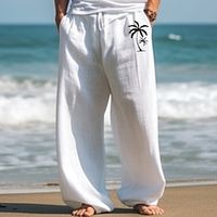 Men's Linen Pants Trousers Summer Pants Beach Pants Drawstring Elastic Waist Straight Leg Rhombus Comfort Breathable Casual Daily Holiday 40% Linen Ethnic Style Simple White Lightinthebox - thumbnail
