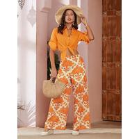 Cotton Linen Drop Shoulder Shirt Printed Pants Set