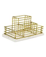 AQ Marmar Wire & Ceramic 4 Part Desk Organizer With Printed Marble Base