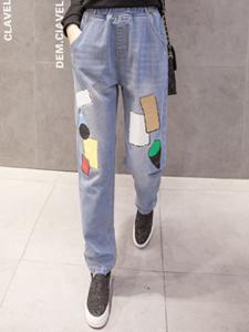 Geometric Patchwork Elastic Women Jeans