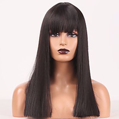 Synthetic Wig Straight Neat Bang Wig Black Synthetic Hair Men's Black Lightinthebox