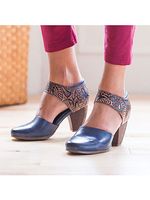Chunky High Heeled Round Toe Date Travel Pumps - thumbnail