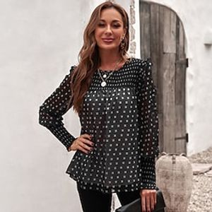 Women's Blouse Shirt Pink Khaki White Polka Dot Ruffle Print Long Sleeve Office Business Streetwear Casual Round Neck Regular S Lightinthebox