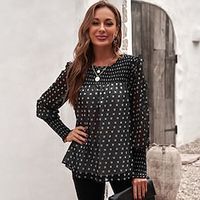 Women's Blouse Shirt Pink Khaki White Polka Dot Ruffle Print Long Sleeve Office Business Streetwear Casual Round Neck Regular S Lightinthebox - thumbnail