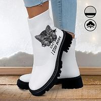 Women's Boots Print Shoes Sock Boots Animal Print Daily Cat 3D Slogan Mid Calf Boots Winter Flat Heel Round Toe Closed Toe Fashion Casual Comfort Tissage Volant Loafer White miniinthebox - thumbnail