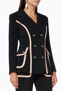 Contrasting Trim Double-Breasted Jacket