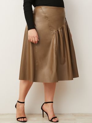 Plus Size Brown Pleated Faux Leather Skirt Plus Size Brown Pleated Faux Leather Skirt