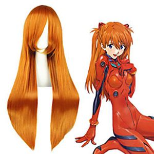 Cosplay Costume Wig Cosplay Wig Soryu Asuka Langley EVA Straight Cosplay Asymmetrical With Bangs Wig Very Long Yellow Synthetic Hair 32 inch Women's Anime Cosplay Best Quality Yellow miniinthebox