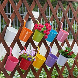 Wall Hanging Metal Flower Pots Colorful Flower Holder Balcony Hanging Pot With Detachable Hook Window Garden Fence Supplies Lightinthebox