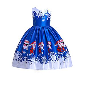 Kids Little Girls' Dress Galaxy Santa Claus Snowman Skater Dress Daily Holiday Lace Patchwork Print Blue Purple Yellow Knee-length Sleeveless Vintage Princess Dresses Christmas Fall Winter Regular Fit miniinthebox
