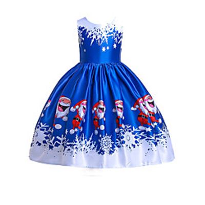 Kids Little Girls' Dress Galaxy Santa Claus Snowman Skater Dress Daily Holiday Lace Patchwork Print Blue Purple Yellow Knee-length Sleeveless Vintage Princess Dresses Christmas Fall Winter Regular Fit miniinthebox