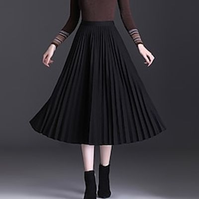 Women's Skirt A Line Midi Pleated Black Blue Khaki Coffee Skirts Pleated Pocket Elegant Fashion Office Career Street Winter One-Size Lightinthebox Women's Skirt A Line Midi Pleated Black Blue Khaki Coffee Skirts Pleated Pocket Elegant Fashion Office Career Street Winter One-Size Lightinthebox