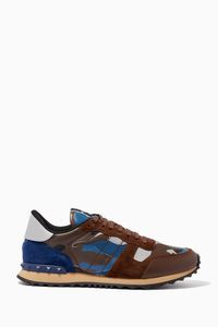 Valentino Garavani Camouflage Rockrunner Sneakers in Leather & Fabric