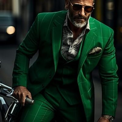 Men's Set Suits Blazer Business Wedding Party 2 Piece Fashion Casual Spring   Fall Polyester Striped Button Casual  Daily Single Breasted Blazer Green Lightinthebox