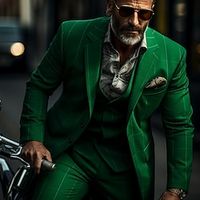 Men's Set Suits Blazer Business Wedding Party 2 Piece Fashion Casual Spring   Fall Polyester Striped Button Casual  Daily Single Breasted Blazer Green Lightinthebox - thumbnail