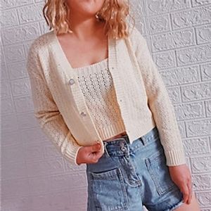 Women's Cardigan Sweater Co-ords Knitted Pure Color Stylish Casual Soft Long Sleeve Sweater Cardigans V Neck Spring Summer Blue Black Beige Lightinthebox