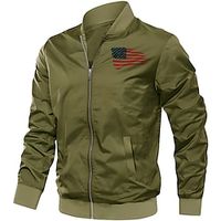 National Flag Vintage Casual Men's Bomber Jacket Coat Daily Wear Vacation Going out Fall  Winter Standing Collar Long Sleeve Army Green XS S M Polyester Jacket Lightinthebox - thumbnail