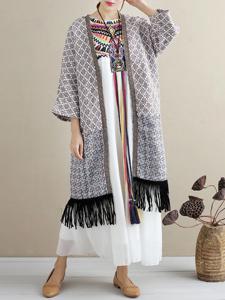 Folk Style Imitation Wool Thicken Long Cardigan