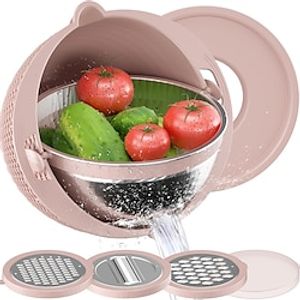Stainless Steel Colander with Plastic Mixing Bowl - Food Strainers and Colanders, Pasta Strainer, Rice Strainer, Fruit Cleaner, Veggie Wash, Salad Spinner, Strainers for Kitchen, Apartment Essential Lightinthebox