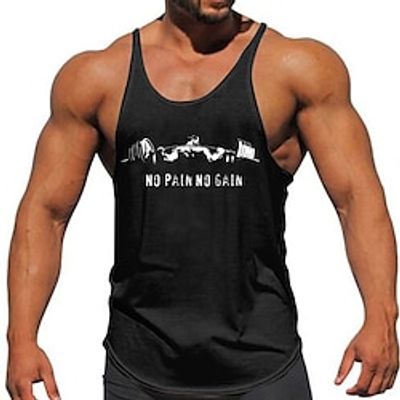 Graphic Muscle No Pain No Gain Sports Daily Designer Men's 3D Printing Tank Top Vest Top Sleeveless T Shirt for Men Sports Outdoor Holiday Gym T shirt Black White Dark Blue Sleeveless Crew Neck Shirt Lightinthebox