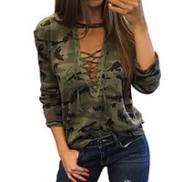 Women's Pullover Sweatshirt Camo / Camouflage V Neck Daily Basic Hoodies Sweatshirts  Loose Rainbow miniinthebox - thumbnail