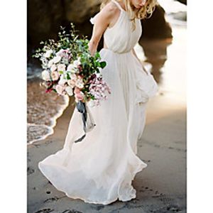 Sheath / Column Wedding Dresses Halter Neck Sweep / Brush Train Chiffon Sleeveless Country Beach with Pleats 2021 miniinthebox
