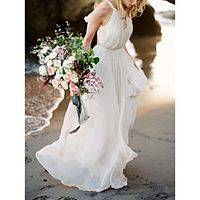 Sheath / Column Wedding Dresses Halter Neck Sweep / Brush Train Chiffon Sleeveless Country Beach with Pleats 2021 miniinthebox - thumbnail