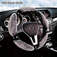 Car Plush Steering Wheel Cover Plush Artificial Diamond Fashion Winter Essential Car Interior Accessories For Women miniinthebox - thumbnail
