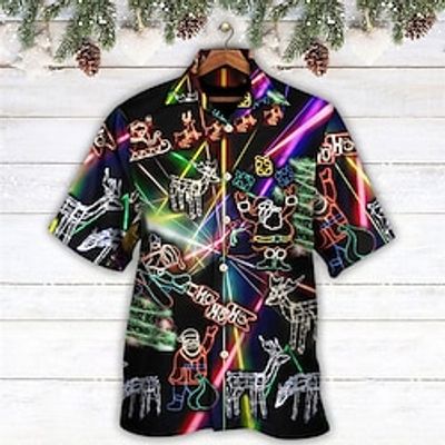 Santa Claus Lights Vintage Rock Men's Shirt Outdoor Christmas Street Fall Turndown Short Sleeve Black S M L Shirt Lightinthebox