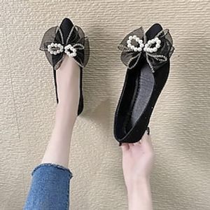 Women's Flats Daily Comfort Shoes Bowknot Imitation Pearl Flat Heel Pointed Toe Casual Sweet Synthetics Loafer Solid Colored Black Beige Lightinthebox