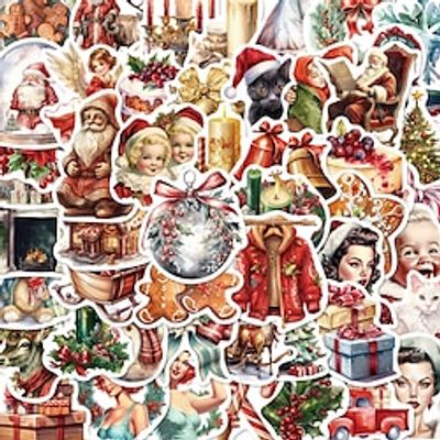 50pcs Christmas Stickers Merry Christmas Stickers Santa Claus Stickers Roll Winter Holiday Round Xmas Label Tag Sticker For Christmas Gift Boxes Presents Cards Envelopes Decor miniinthebox