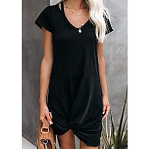 Women's T Shirt Dress Tee Dress Short Mini Dress Light Blue Gray Black Navy Blue Short Sleeve Solid Color Spring Summer Casual 2021 S M L XL XXL Lightinthebox