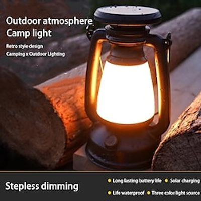 New retro horse lantern three-color LED light source stepless dimming can be hung solar rechargeable outdoor camping light Lightinthebox