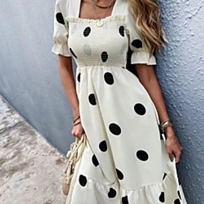 Women's A Line Dress Short Mini Dress Creamy-white Short Sleeve Pattern Summer Casual 2021 S M L miniinthebox