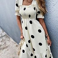 Women's A Line Dress Short Mini Dress Creamy-white Short Sleeve Pattern Summer Casual 2021 S M L miniinthebox - thumbnail