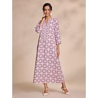 Ethnic Floral Notched Collar Maxi Dress - thumbnail