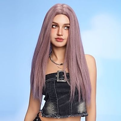 26Inch Synthetic Wigs Women's Wig Black Long Straight Hair Middle Part Daily Fashion Elegant Party Christmas Party Wigs miniinthebox