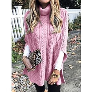 Women's Shrug Turtleneck Cable Knit Acrylic Knitted Batwing Sleeve Fall Winter Regular Outdoor Daily Going out Fashion Streetwear Casual 34 Length Sleeve Pure Color Pink Wine Red S M L Lightinthebox