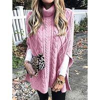 Women's Shrug Turtleneck Cable Knit Acrylic Knitted Batwing Sleeve Fall Winter Regular Outdoor Daily Going out Fashion Streetwear Casual 34 Length Sleeve Pure Color Pink Wine Red S M L Lightinthebox - thumbnail