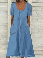 Casual Short-sleeved Denim Midi Dress