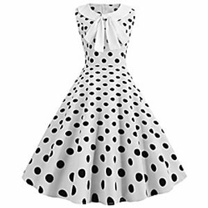 Women's A Line Dress Knee Length Dress White Blue Red Blushing Pink Brown Sleeveless Polka Dot Summer Boho Polka Dot S M L XL XXL Lightinthebox