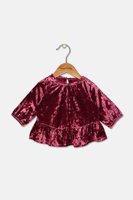 Baby Girls Velvet Top Burgundy Baby Girls Velvet Top Burgundy