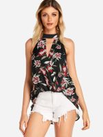 Black Crossed Front Random Floral Print V-neck Cami - thumbnail