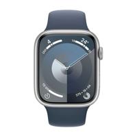 Apple Watch Series 9, GPS + Cellular 41mm, Silver Aluminum Case With Storm Blue Sport Band